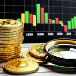 **Traditional Investment:**
    An image representing traditional investment. Dominant elements include rising stock charts, stacks of gold coins, a magnifying glass focused on financial statements, and a fast-paced, dynamic market environment. The overall mood should convey a focus on rapid financial gain and short-term market movements. Use a color palette of gold, green, and black, evoking classic finance.