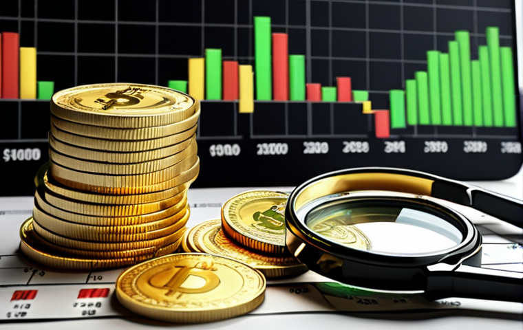 **Traditional Investment:**
    An image representing traditional investment. Dominant elements include rising stock charts, stacks of gold coins, a magnifying glass focused on financial statements, and a fast-paced, dynamic market environment. The overall mood should convey a focus on rapid financial gain and short-term market movements. Use a color palette of gold, green, and black, evoking classic finance.